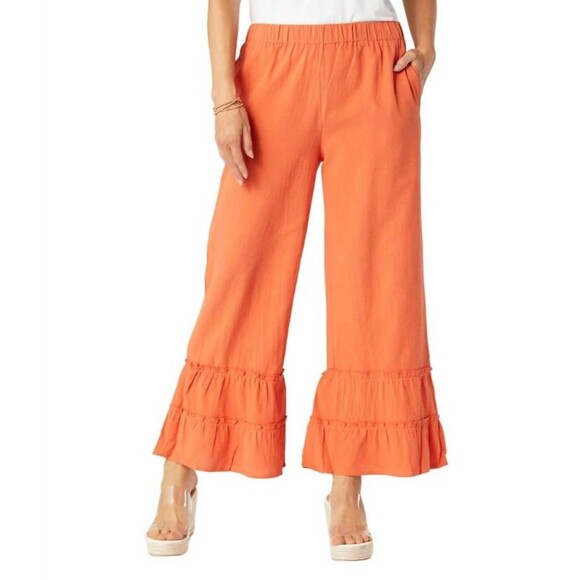 Coco + Carmen Womens Audrey Tiered Ruffle Pants L XL Wide Leg Flared 100% Cotton - Picture 13 of 13